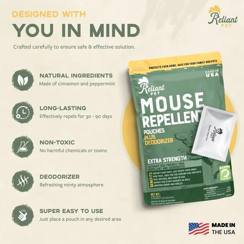Mouse Repellent Pouches - Peppermint Oil Scent Barrier For Cars & Garages