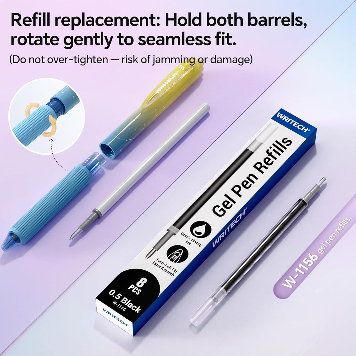 Silent Click Quick-Dry Gel Pens (0.7mm Medium Point, Black Ink)