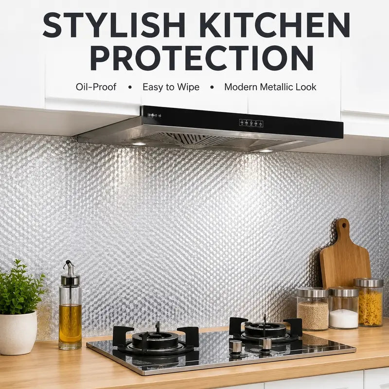Aluminum Foil Kitchen Film - Peel-and-Stick Protection For Easier Grease Cleanup