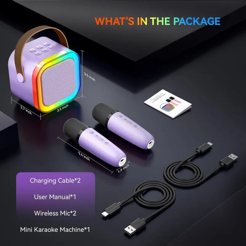 Mini Portable Bluetooth Karaoke Machine with Dual Wireless Microphones
