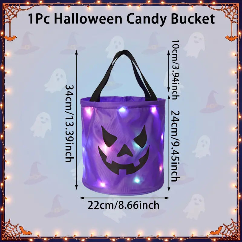 LED Halloween Candy Bucket - Light Up Pumpkin Bag For Magical Trick-Or-Treat Nights