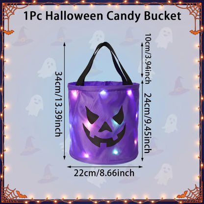LED Halloween Candy Bucket - Light Up Pumpkin Bag For Magical Trick-Or-Treat Nights