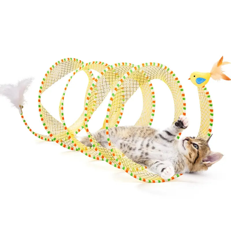 Spiral Cat Tunnel - Springy Feather Play For Active Self-Play