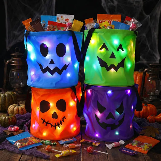 LED Halloween Candy Bucket - Light Up Pumpkin Bag For Magical Trick-Or-Treat Nights