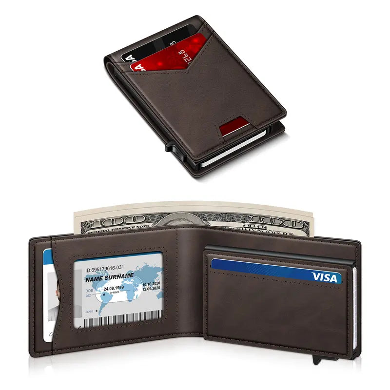 Slim RFID Pop-Up Minimalist Leather Wallet for Men