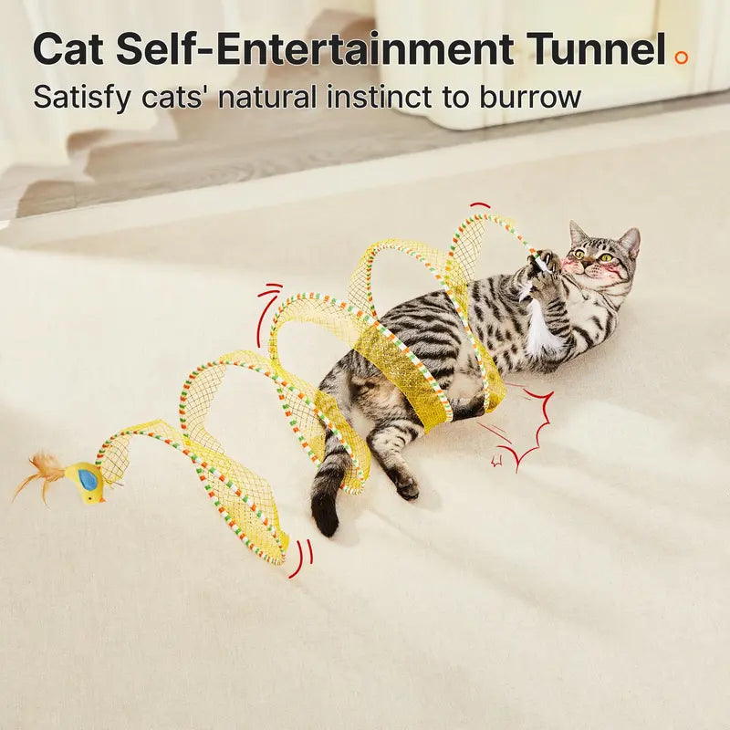 Spiral Cat Tunnel - Springy Feather Play For Active Self-Play