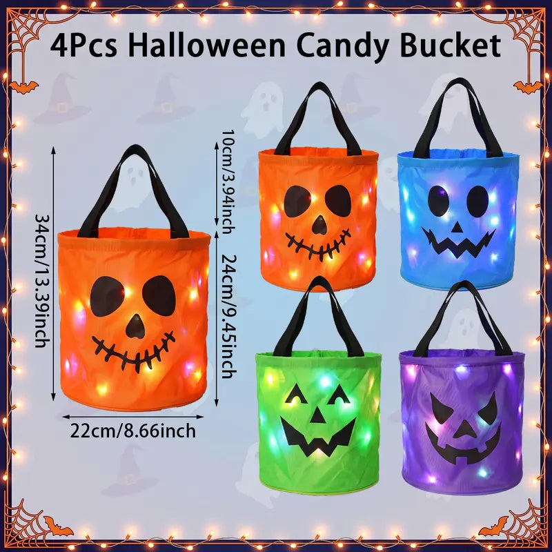 LED Halloween Candy Bucket - Light Up Pumpkin Bag For Magical Trick-Or-Treat Nights