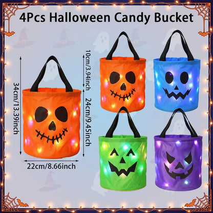 LED Halloween Candy Bucket - Light Up Pumpkin Bag For Magical Trick-Or-Treat Nights