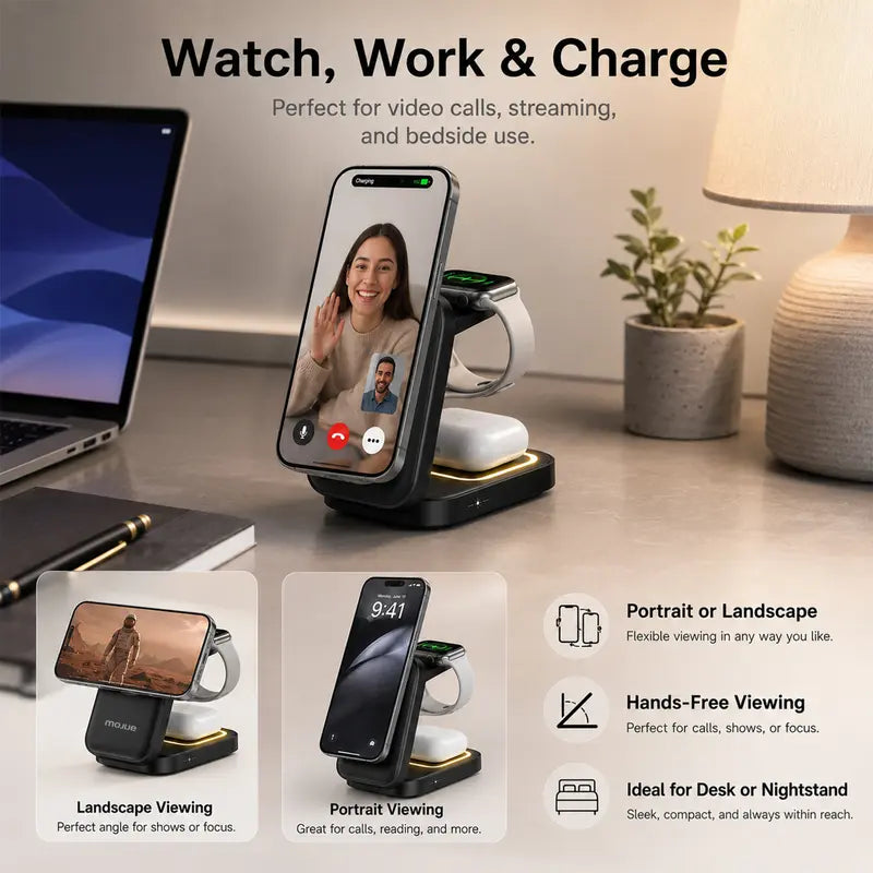 3-in-1 Foldable Wireless Charger - Qi2 15W Fast Charging For Everyday Essentials
