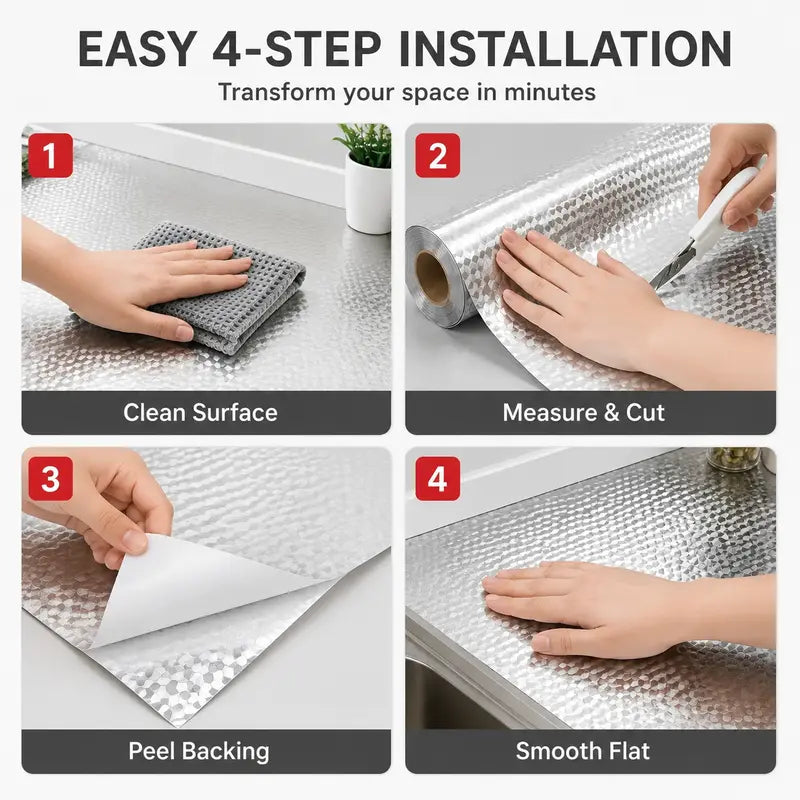 Aluminum Foil Kitchen Film - Peel-and-Stick Protection For Easier Grease Cleanup