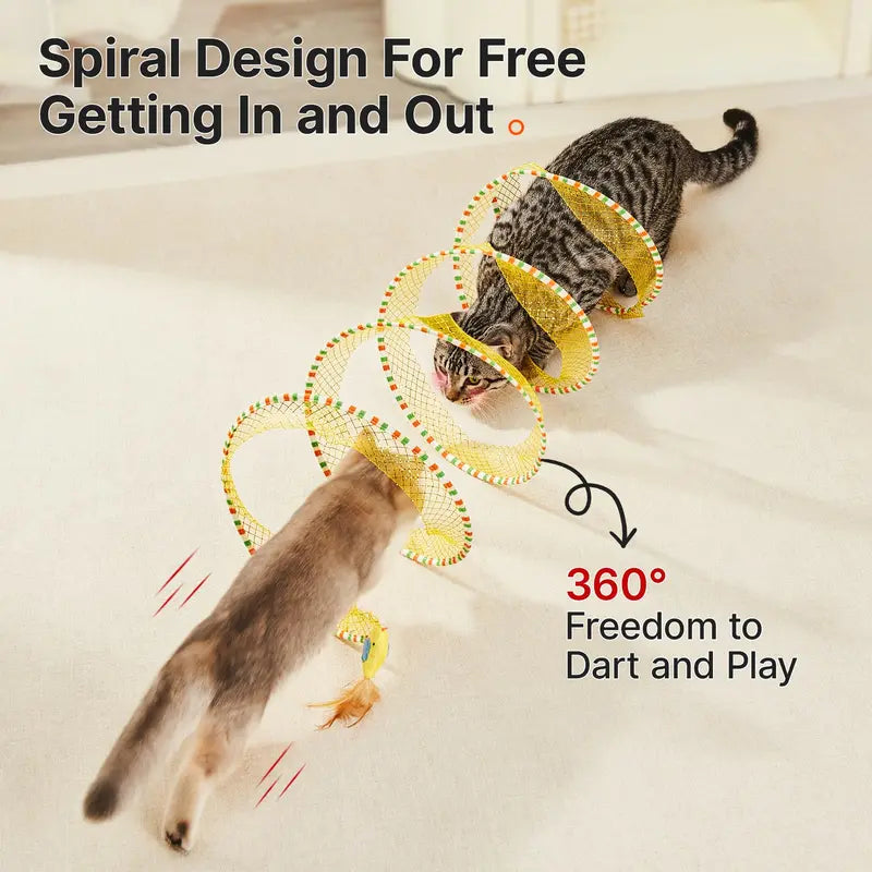 Spiral Cat Tunnel - Springy Feather Play For Active Self-Play
