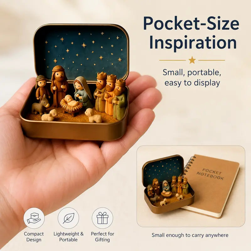 Pocket-Size Nativity Set – Tiny Storage Box For Christmas Display Anywhere