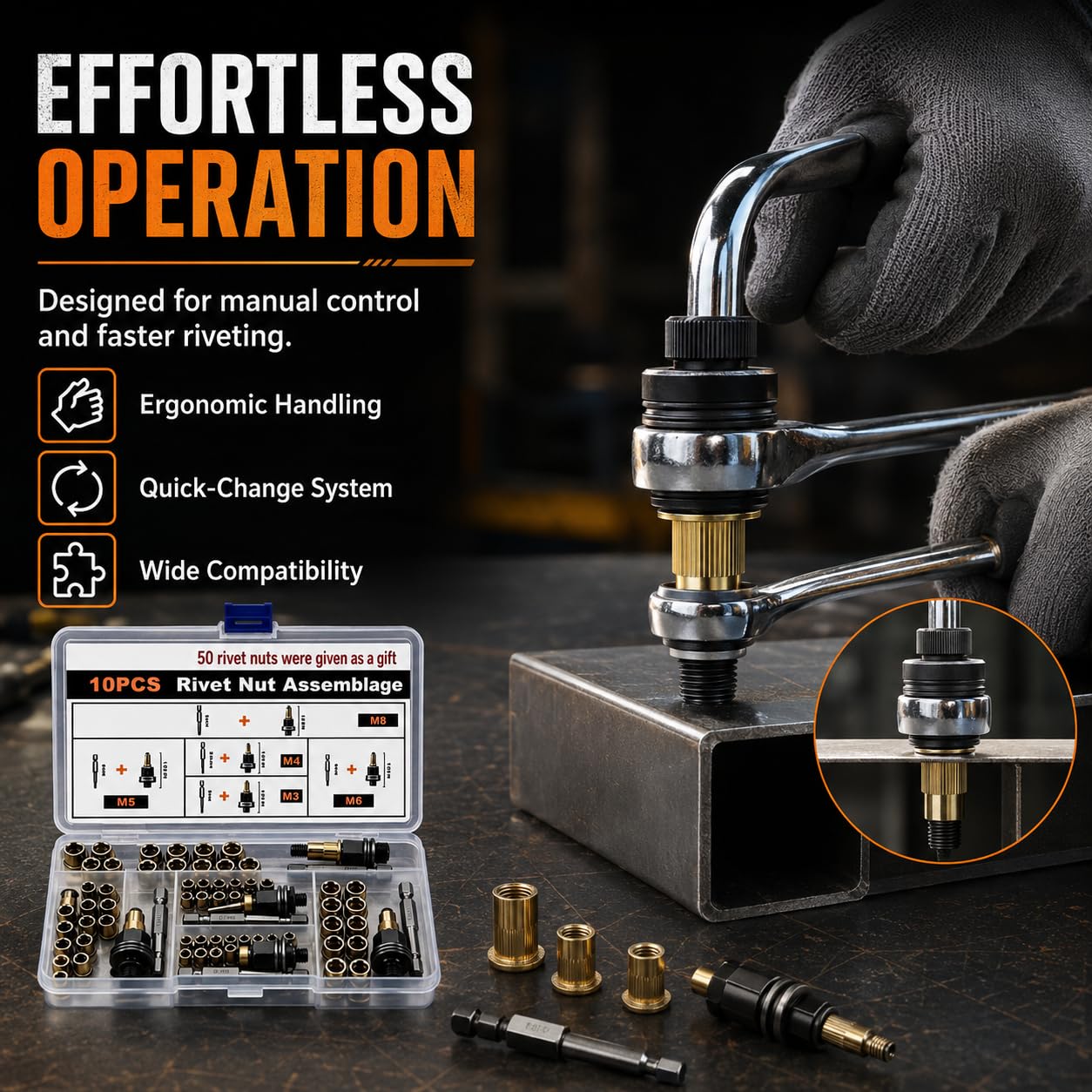 Heavy-Duty Hand Rivet Nut Tool Kit - Fast & Effortless Thread Fastening