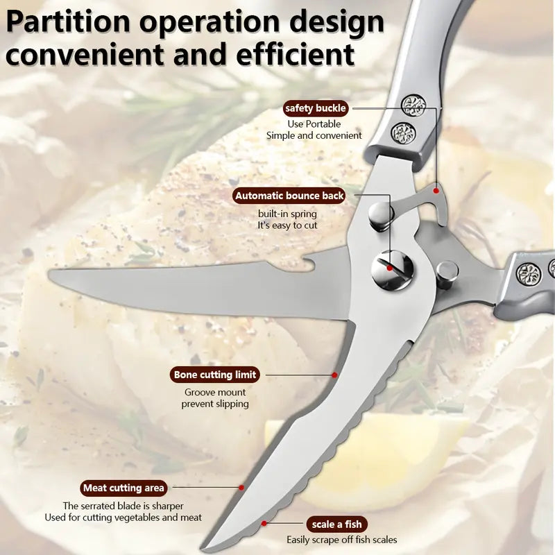 Heavy-Duty Kitchen Shears - Sharp Stainless Steel Blades With Ergonomic Grip For Effortless Food Preparation