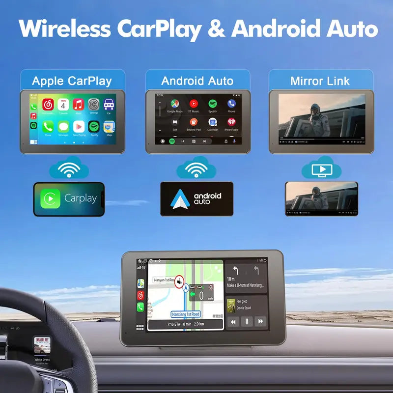 Instant Wireless CarPlay & Android Auto Touchscreen – Plug & Play Smart Car Display