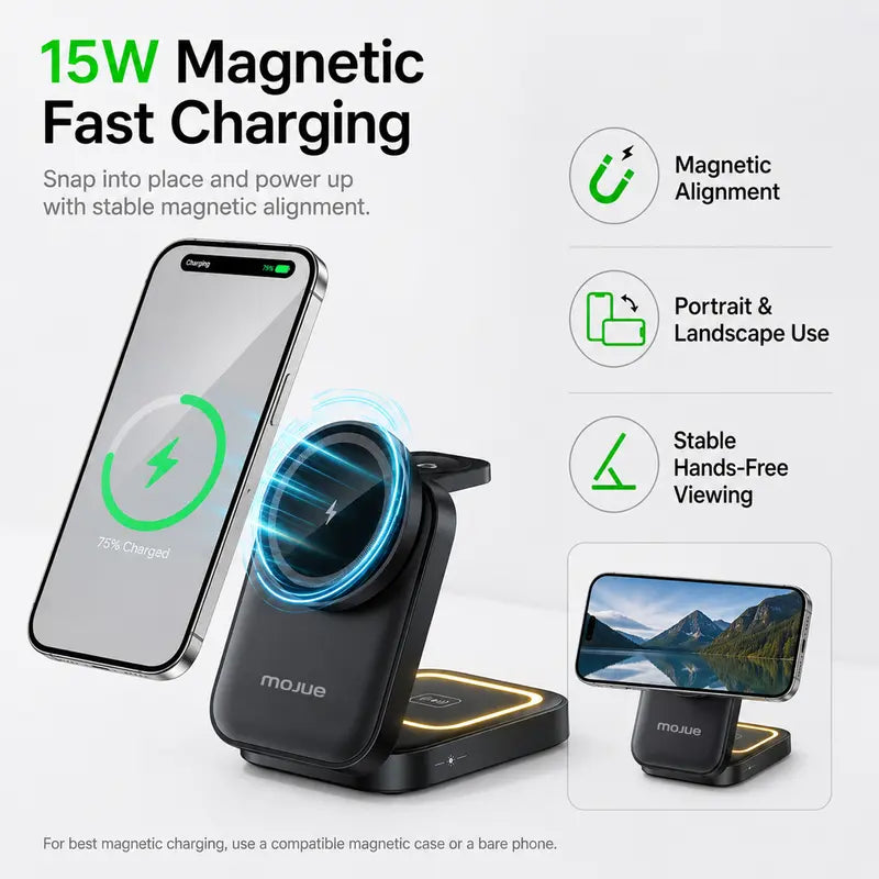 3-in-1 Foldable Wireless Charger - Qi2 15W Fast Charging For Everyday Essentials