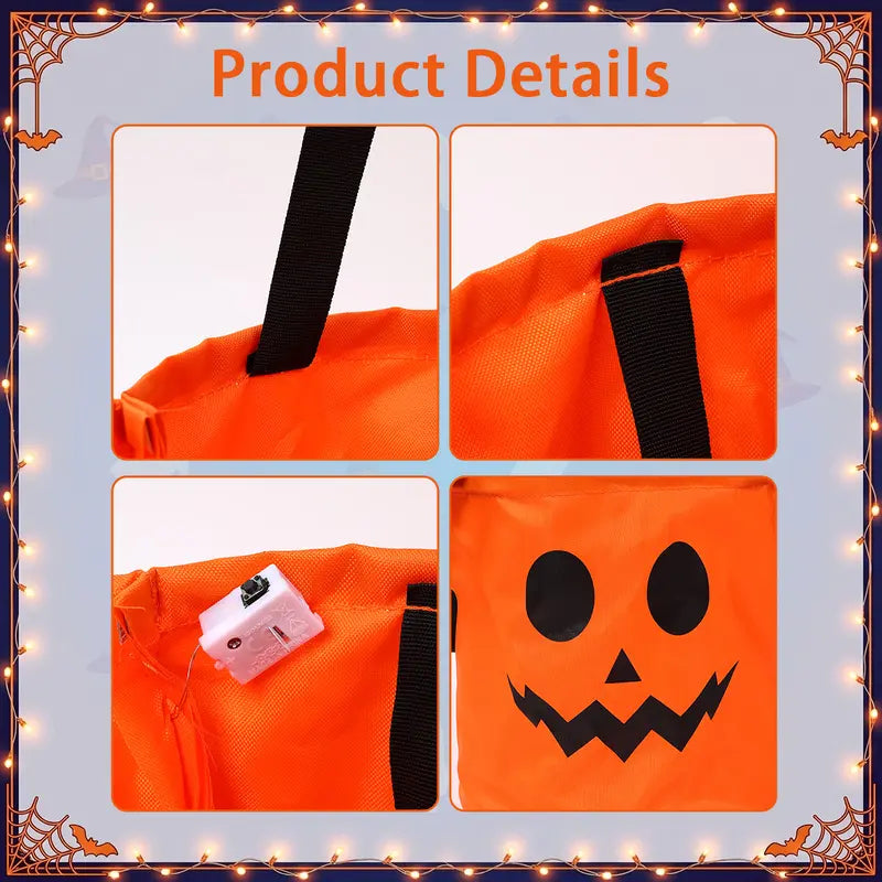 LED Halloween Candy Bucket - Light Up Pumpkin Bag For Magical Trick-Or-Treat Nights