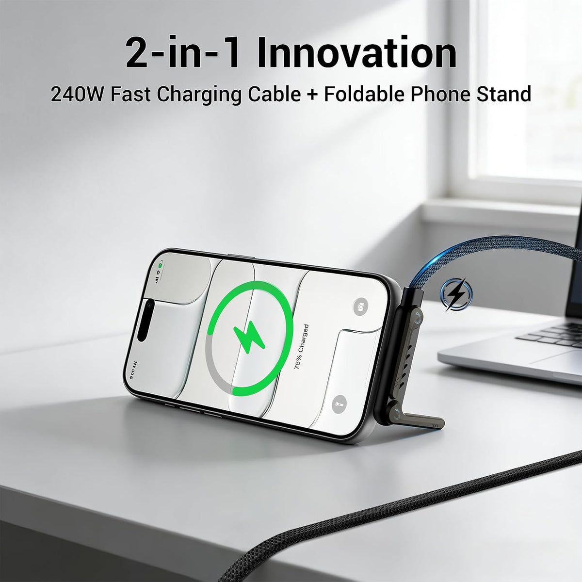 2-in-1 Charging Cable – Built-In Foldable Stand For Hands-Free Charging