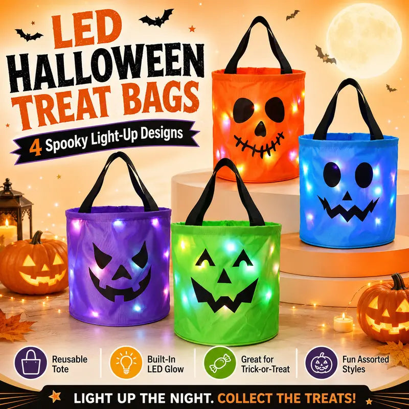 LED Halloween Candy Bucket - Light Up Pumpkin Bag For Magical Trick-Or-Treat Nights