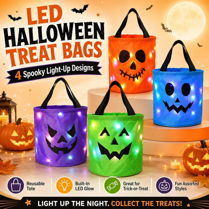 LED Halloween Candy Bucket - Light Up Pumpkin Bag For Magical Trick-Or-Treat Nights