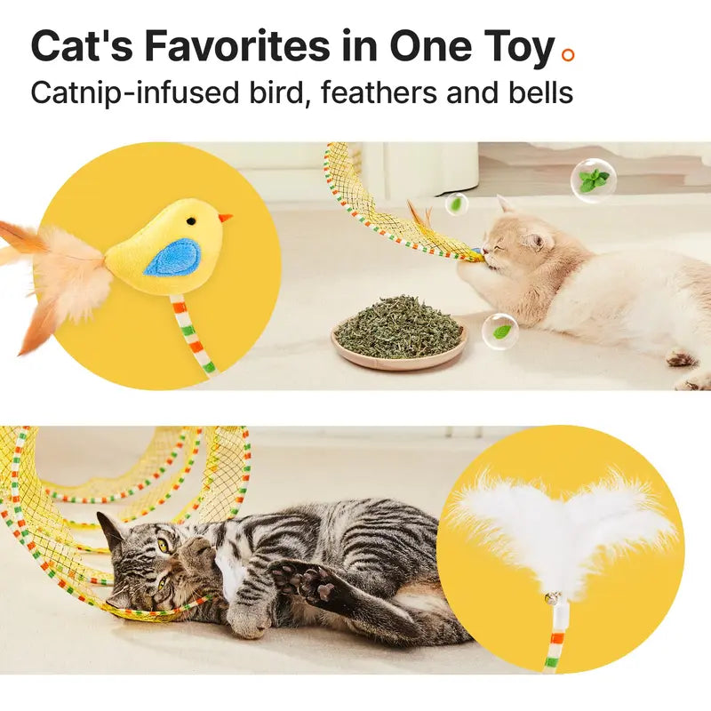 Spiral Cat Tunnel - Springy Feather Play For Active Self-Play