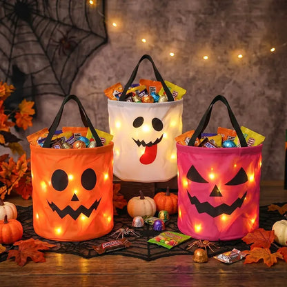 LED Halloween Candy Bucket - Light Up Pumpkin Bag For Magical Trick-Or-Treat Nights
