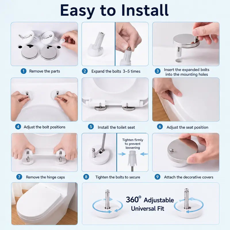 Toilet Seat Expansion Bolts - Top-Mount Lock for a Stable, Wobble-Free Seat