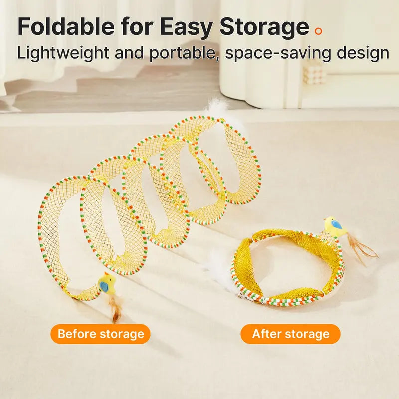 Spiral Cat Tunnel - Springy Feather Play For Active Self-Play