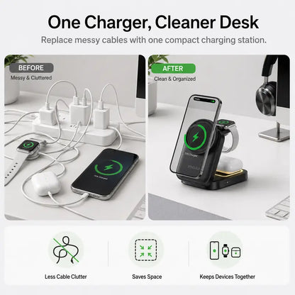 3-in-1 Foldable Wireless Charger - Qi2 15W Fast Charging For Everyday Essentials