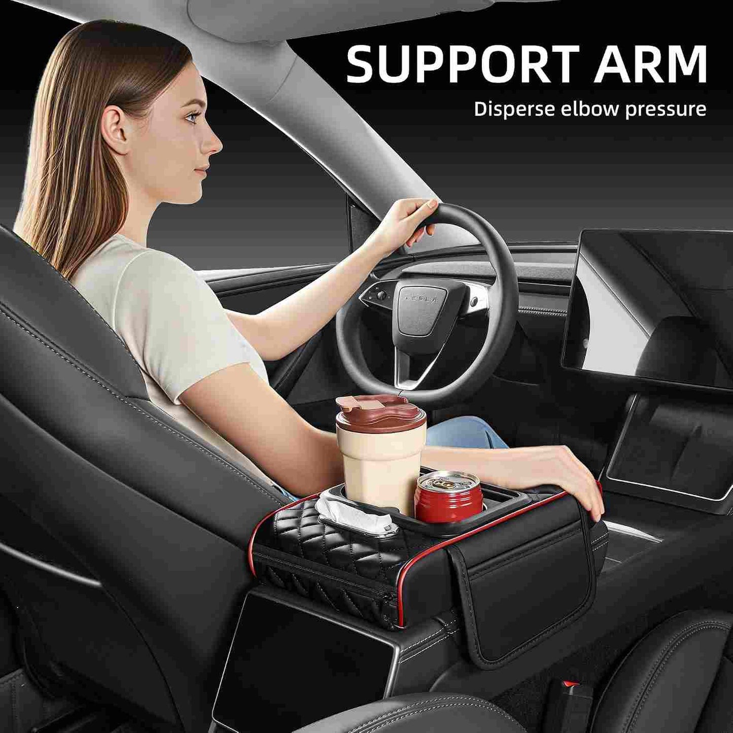 Multifunctional Nappa Leather Car Armrest Storage Pad - 2 Pack per Set