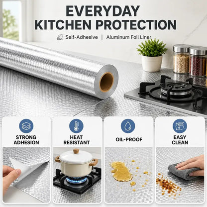 Aluminum Foil Kitchen Film - Peel-and-Stick Protection For Easier Grease Cleanup