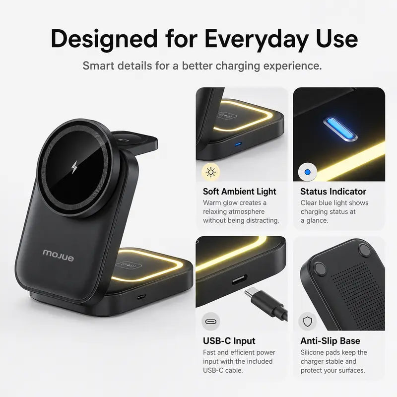 3-in-1 Foldable Wireless Charger - Qi2 15W Fast Charging For Everyday Essentials