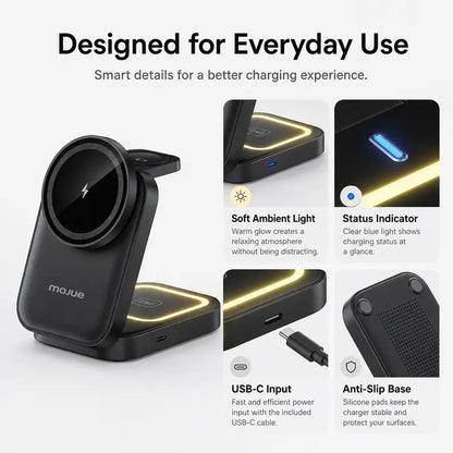 3-in-1 Foldable Wireless Charger - Qi2 15W Fast Charging For Everyday Essentials