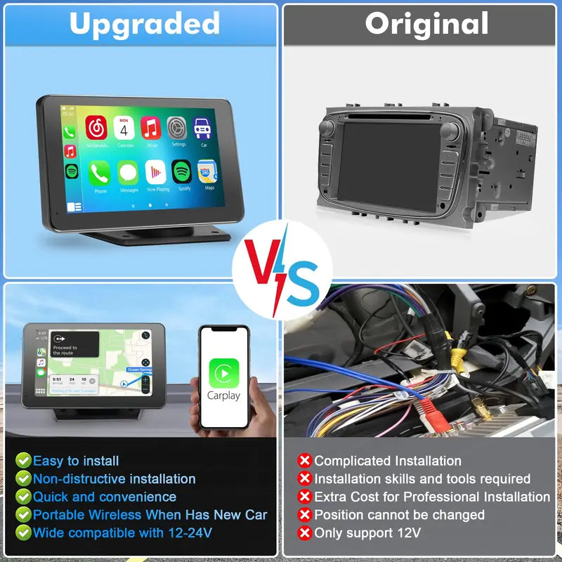 Instant Wireless CarPlay & Android Auto Touchscreen – Plug & Play Smart Car Display