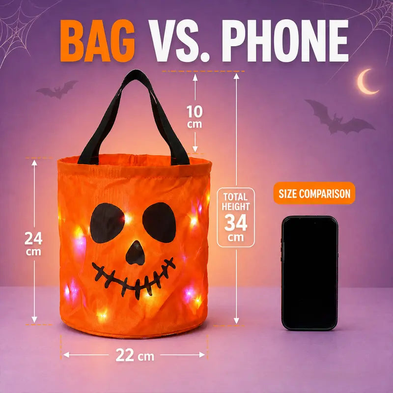 LED Halloween Candy Bucket - Light Up Pumpkin Bag For Magical Trick-Or-Treat Nights