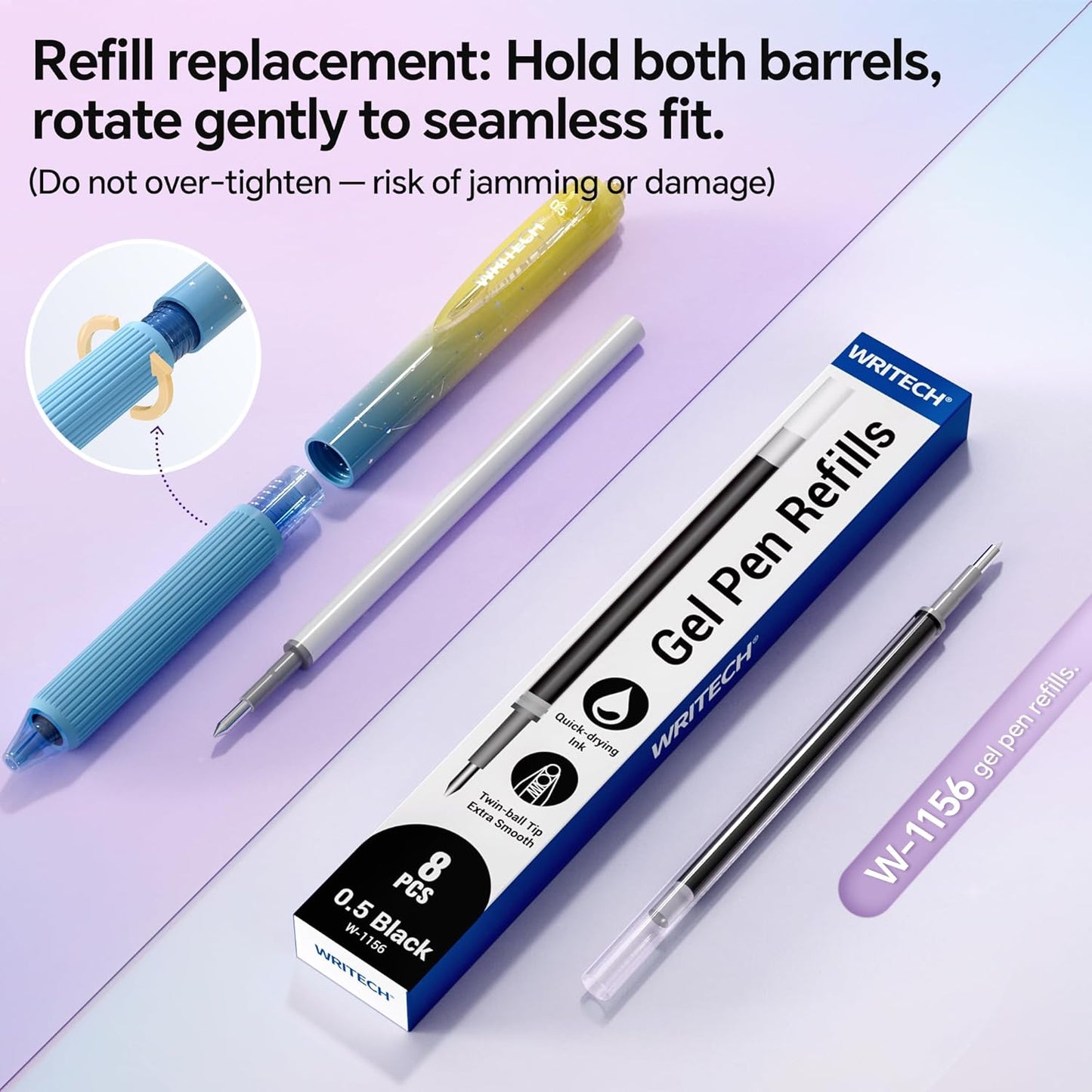 Silent Click Quick-Dry Gel Pens (0.7mm Medium Point, Black Ink)