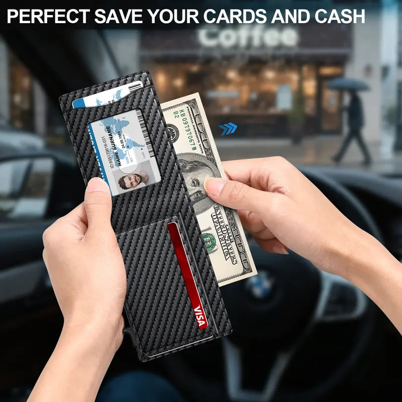 Slim RFID Pop-Up Minimalist Leather Wallet for Men