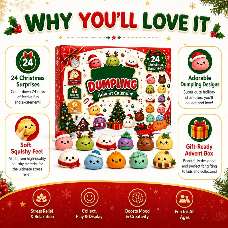 Dumpling Squishy Advent Calendar - 24 Mystery Surprises for a Fun Christmas Countdown