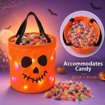 LED Halloween Candy Bucket - Light Up Pumpkin Bag For Magical Trick-Or-Treat Nights