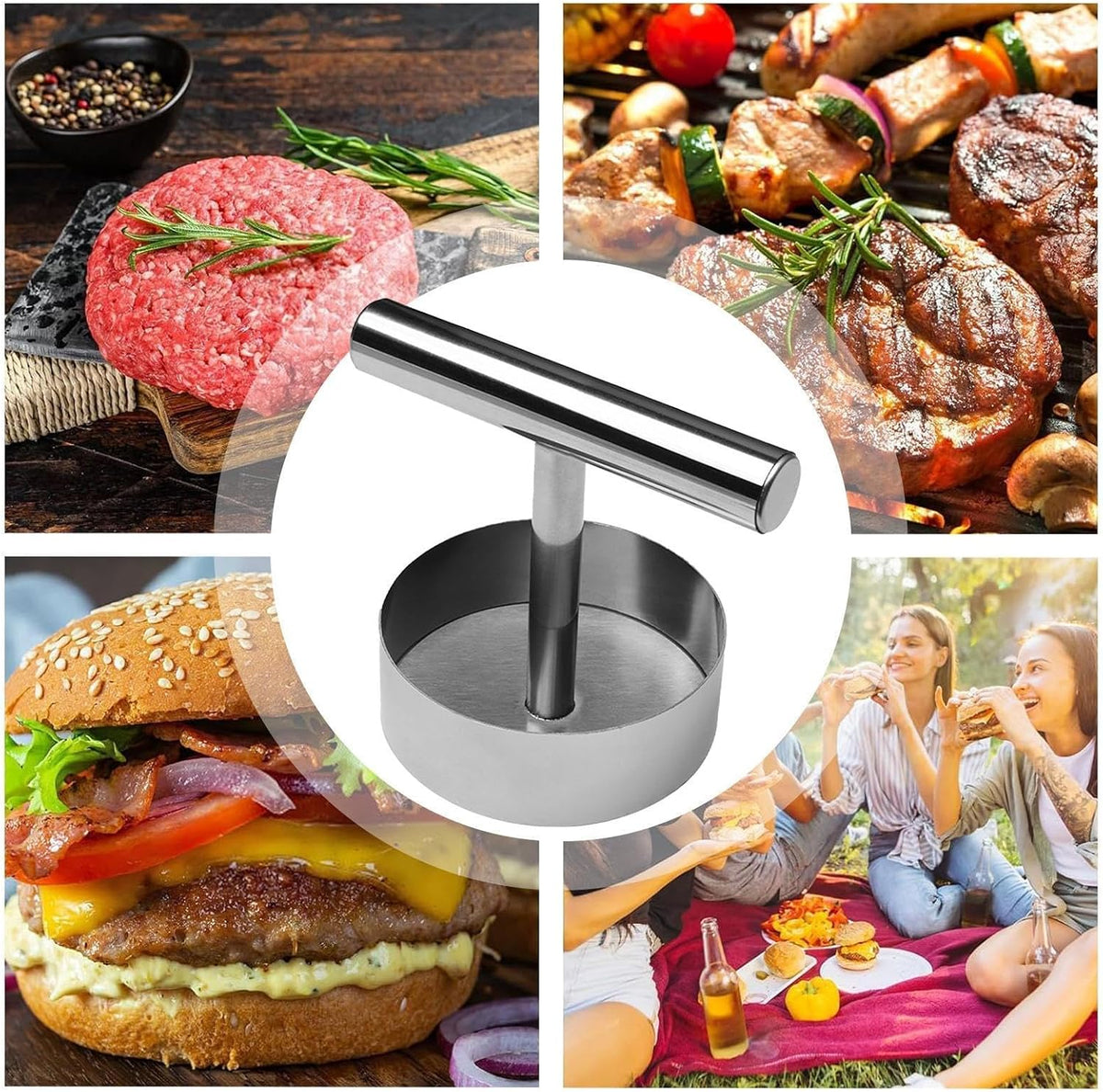 Professional Stainless Steel Burger Press for Perfect Uniform Patties