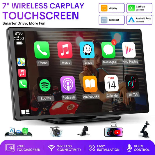 Instant Wireless CarPlay & Android Auto Touchscreen – Plug & Play Smart Car Display