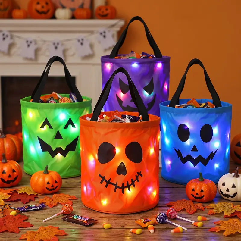 LED Halloween Candy Bucket - Light Up Pumpkin Bag For Magical Trick-Or-Treat Nights