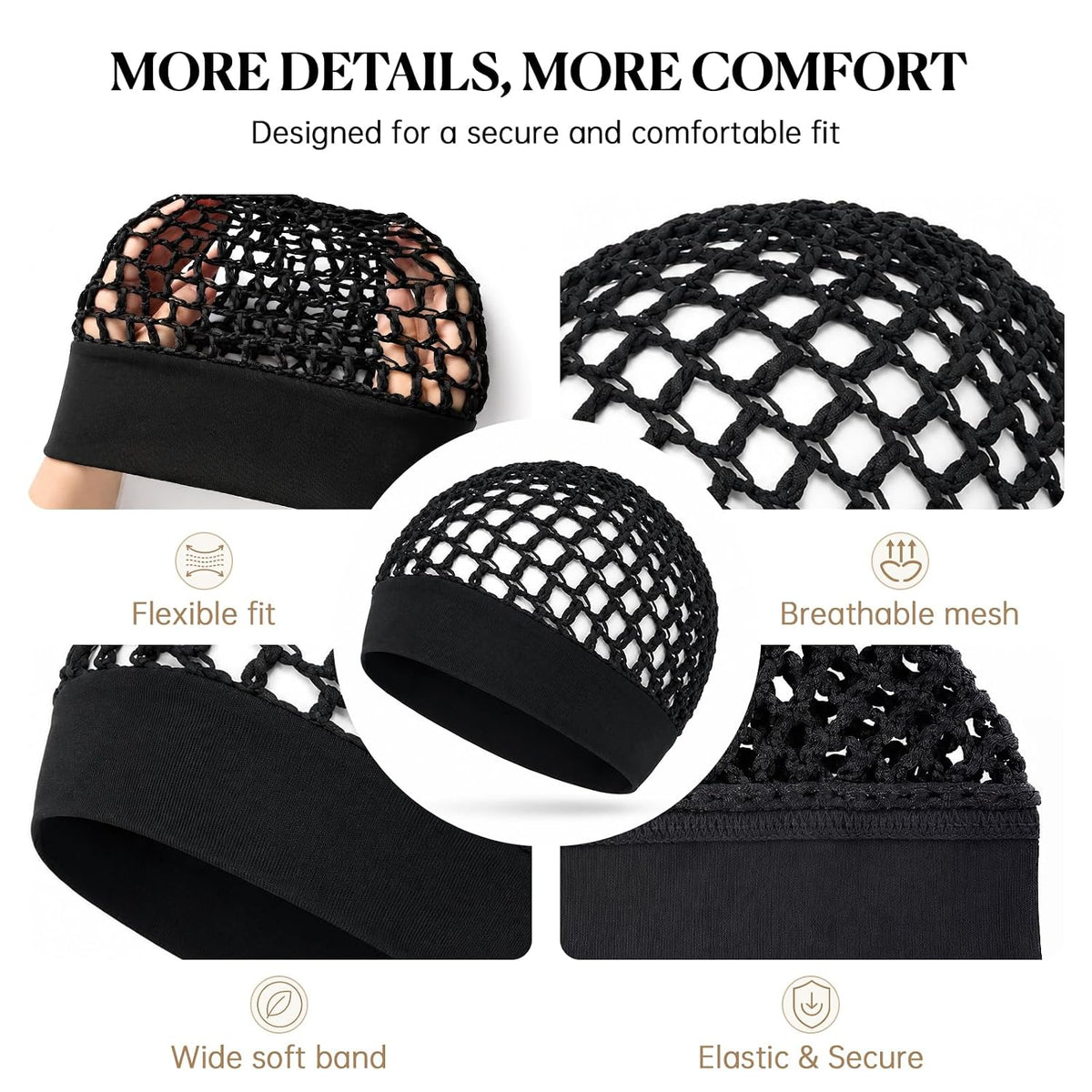 2-Piece Sleeping Cap Set - Wide Stretch Band For Comfortable Overnight Hair Protection
