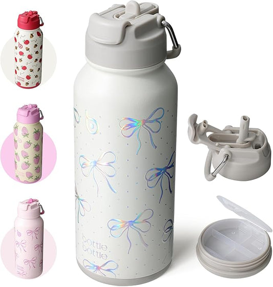 Insulated Water Bottle with Built-In Bottom Pill Storage Case