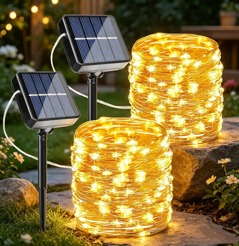 Flacchi 2-Pack Solar Outdoor String Lights, 80FT 240 LED Waterproof Fairy Lights