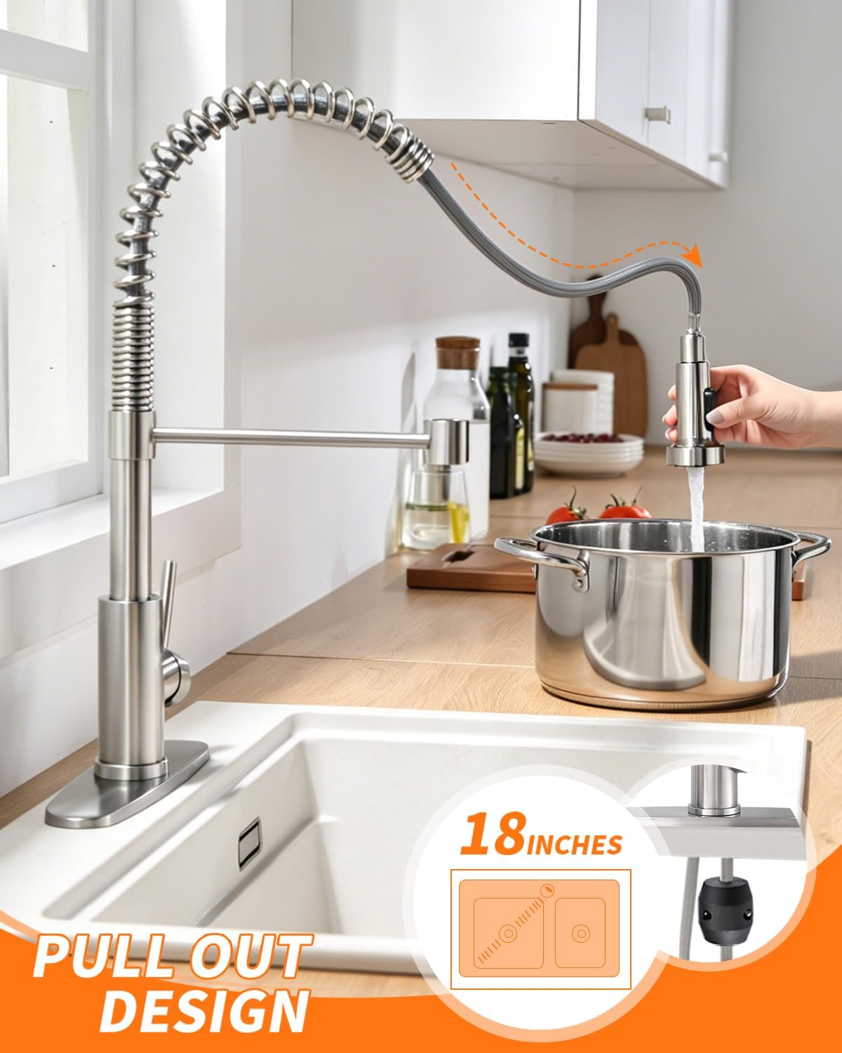 Kitchen Faucet with Pull Down Sprayer Brushed Nickel Single Handle Compact