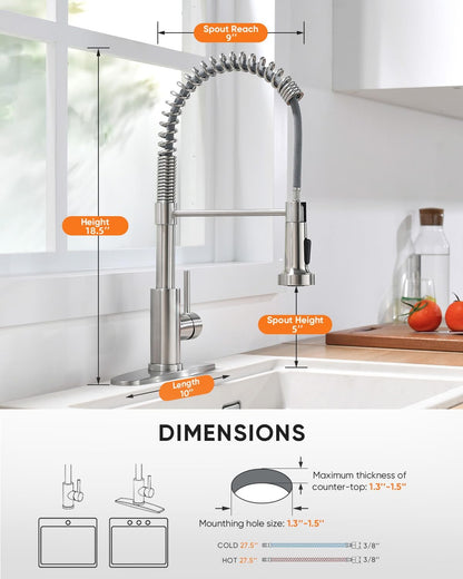 Kitchen Faucet with Pull Down Sprayer Brushed Nickel Single Handle Compact