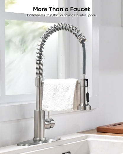 Kitchen Faucet with Pull Down Sprayer Brushed Nickel Single Handle Compact