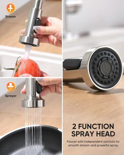 Kitchen Faucet with Pull Down Sprayer Brushed Nickel Single Handle Compact