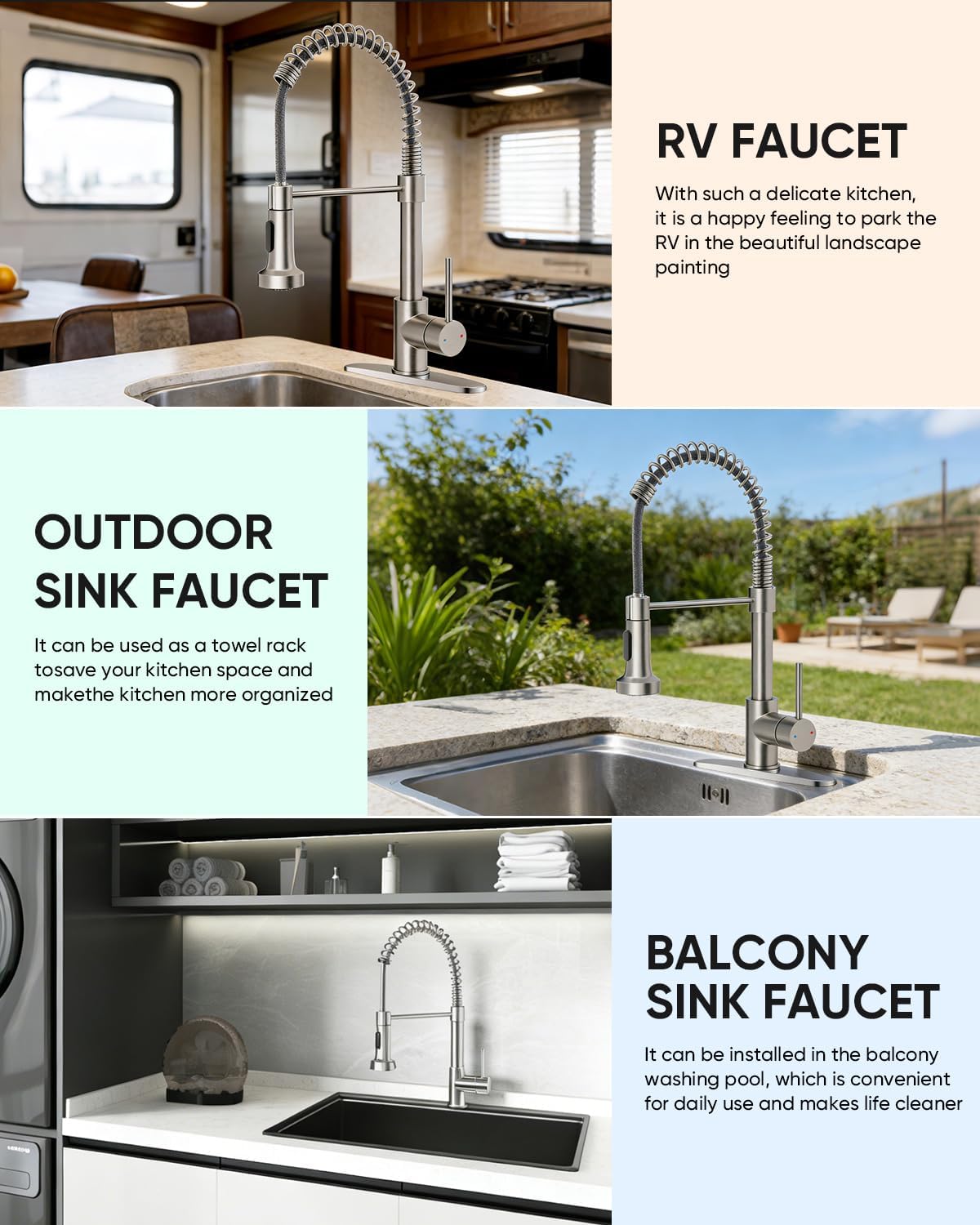 Kitchen Faucet with Pull Down Sprayer Brushed Nickel Single Handle Compact